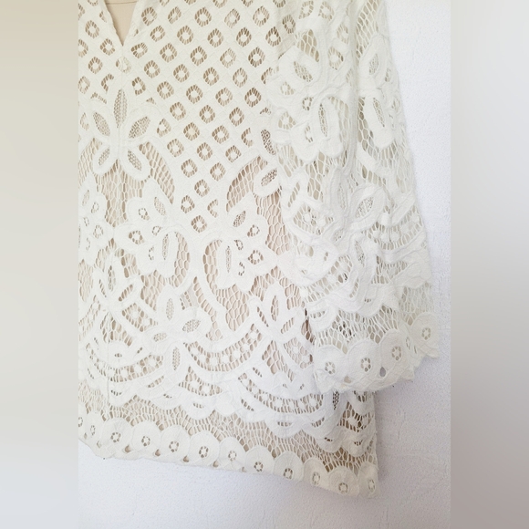 Chico's Women's Large Scale Lace +Cami Split Neck Top Ivory/Cream 2/Large - Picture 9 of 16